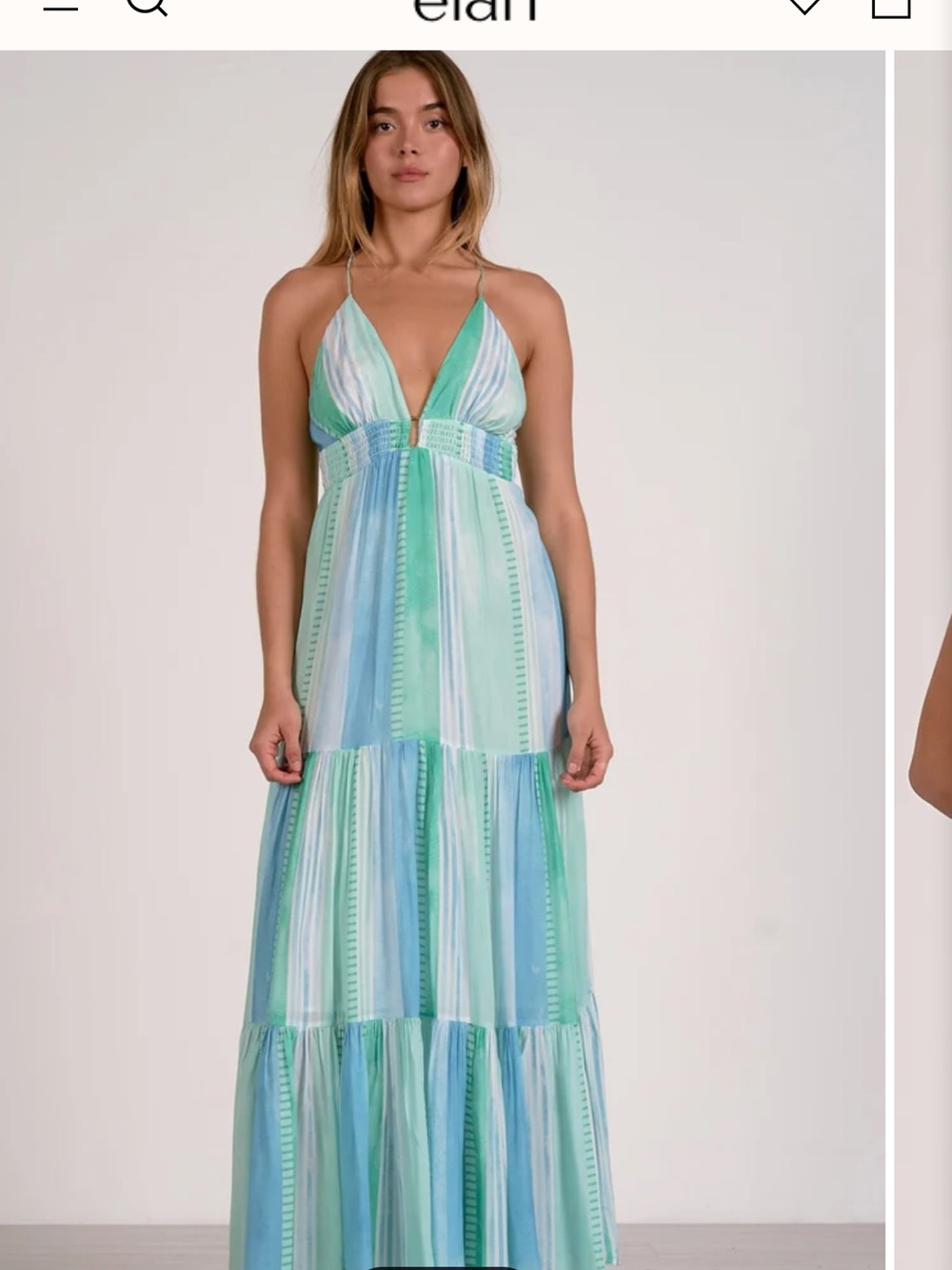Elan Mint Green & Light Blue Striped Maxi Dress
